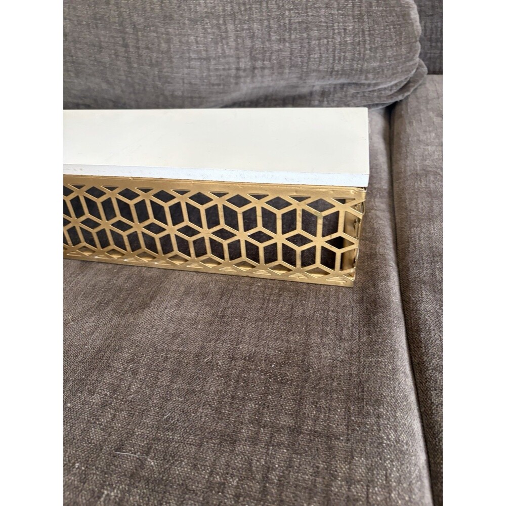 Floating Wall Shelf White Decorative Gold Cut Out Shabby Modern 18”L 4” Solid - Picture 9 of 16